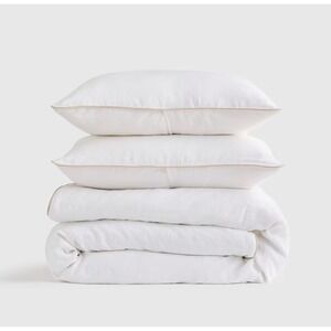 Quince European Linen Piped Sheet Set Queen Size White/Toffee 4 Piece